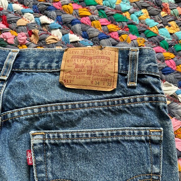 Vintage 90s Levi's 517 Blue Denim Boot Cut Jeans Men's Size 34 x 32 Distressed - Picture 12 of 16